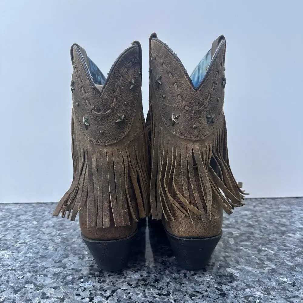 Dingo Women's size 10 Hang Low Fringe Brown Leather Western Ankle Boots DI7441